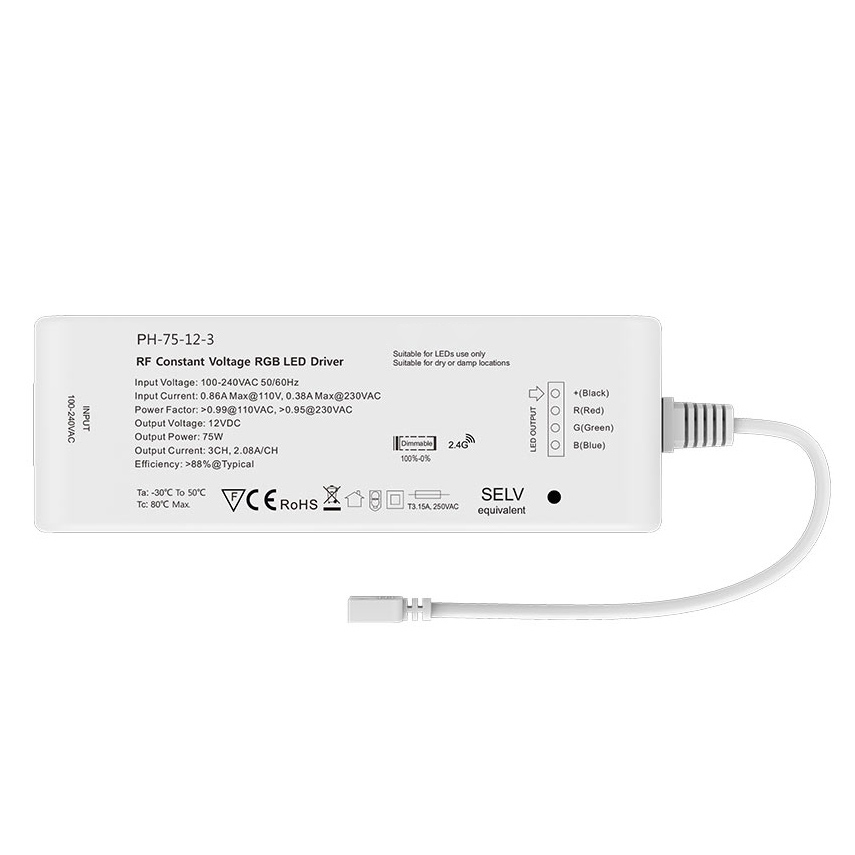 12V 75W 3CH RF Dimmable LED Driver PH-75-12-3 12V 75W 3CH RF Dimmable LED Driver PH-75-12-3